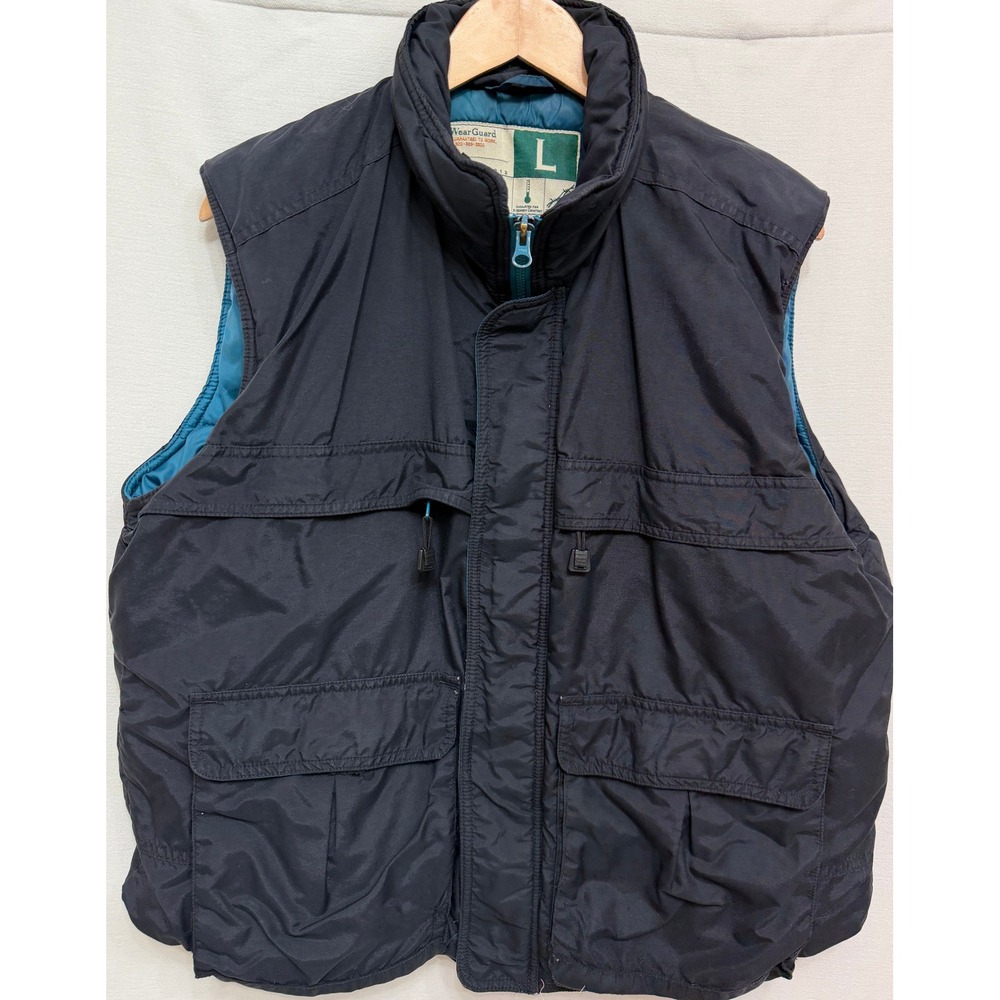 Vintage WearGuard Style 1912 Insulated Workwear Vest Large Black Teal Quilted